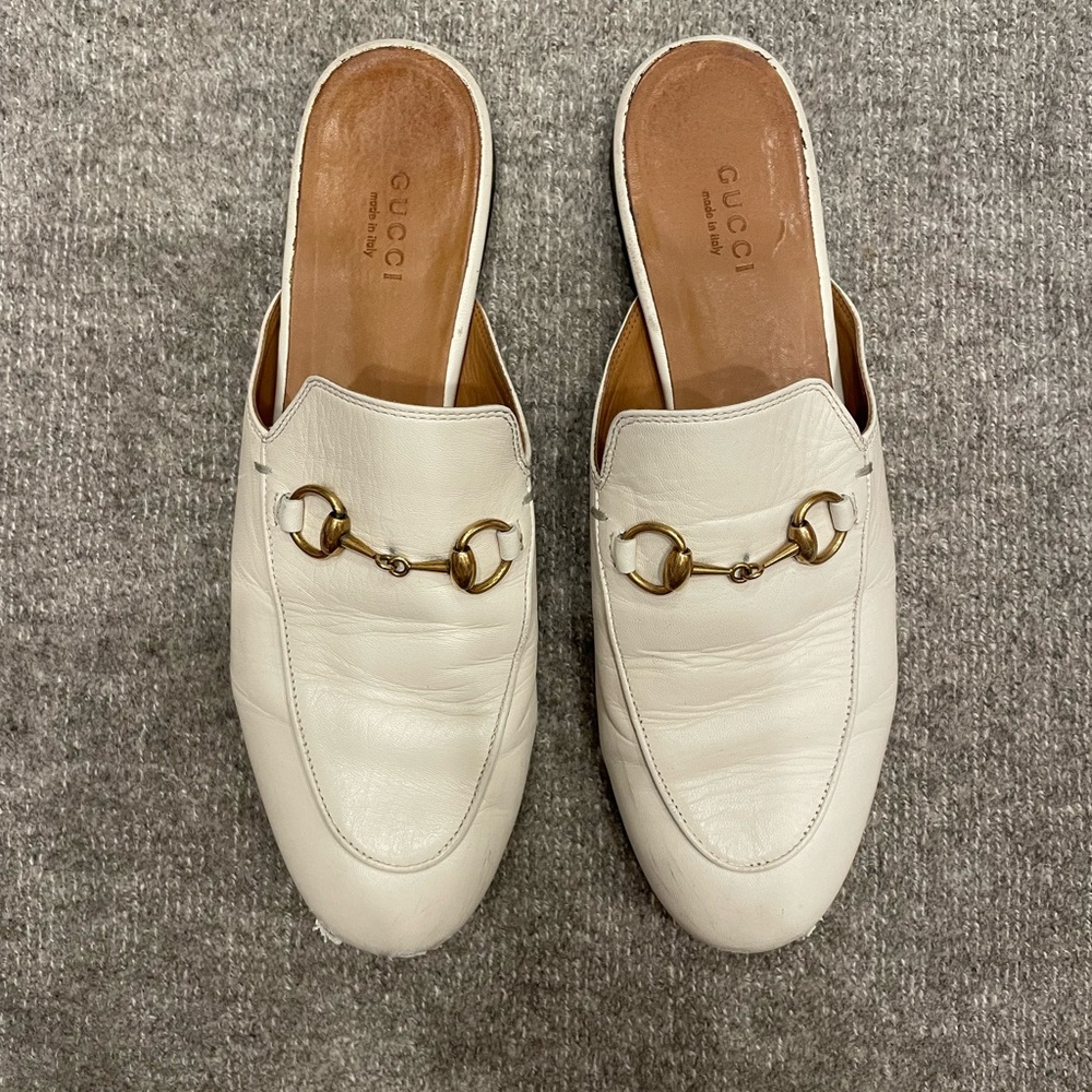 Gucci Princetown Leather Slipper, size 37 1/2 , cream